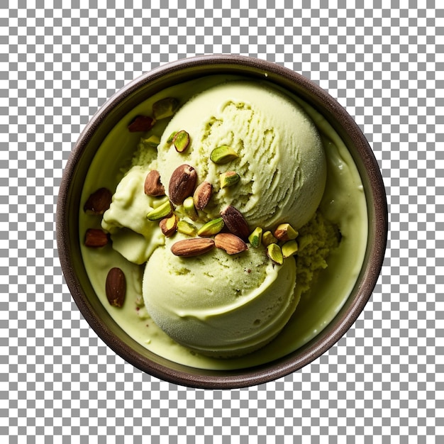 PSD delicious pistachio ice cream bowl isolated on transparent background