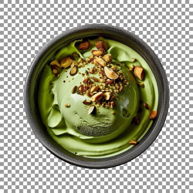 Delicious pistachio ice cream bowl isolated on transparent background