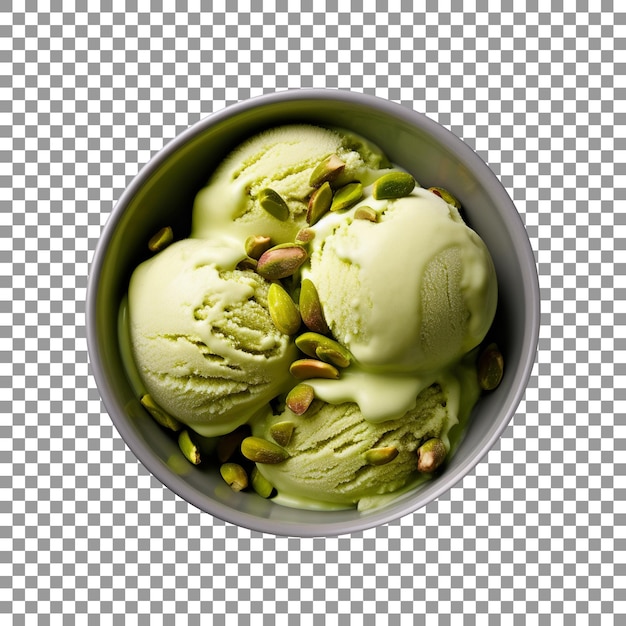 Delicious pistachio ice cream bowl isolated on transparent background