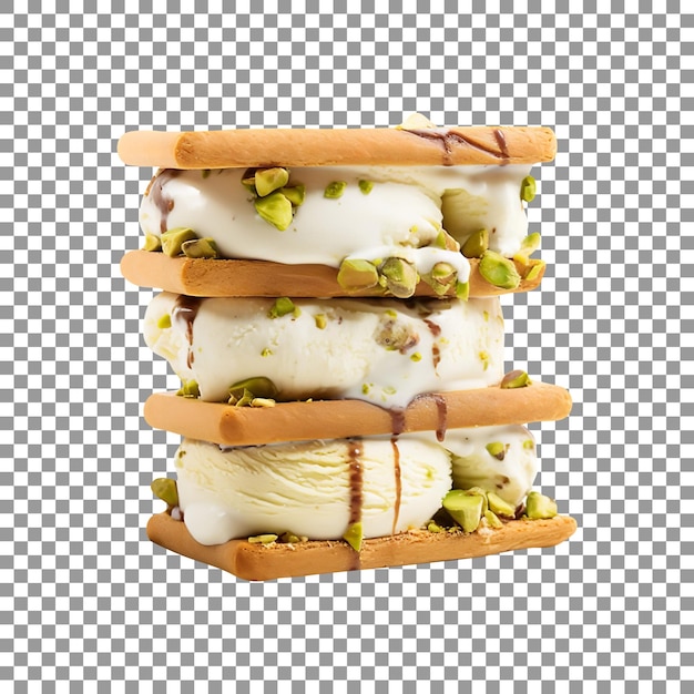 Delicious pistachio ice cream sandwich isolated on transparent background