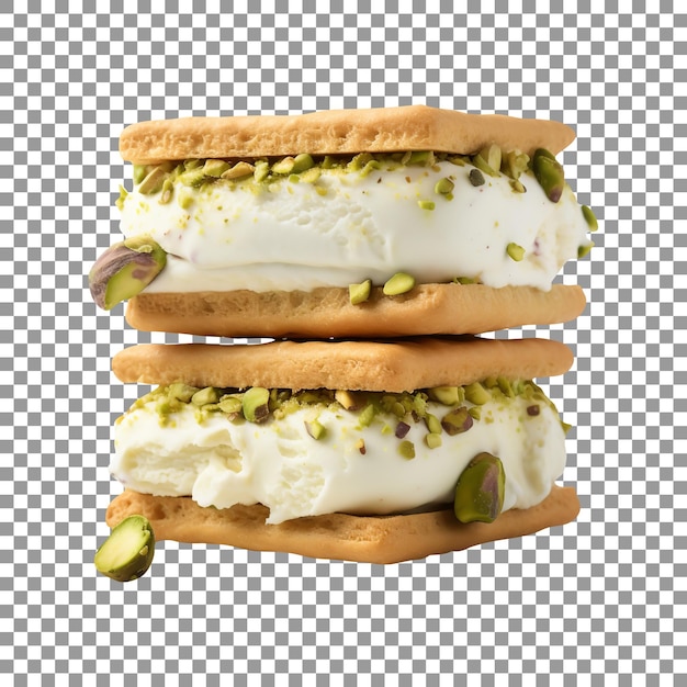 Delicious pistachio ice cream sandwich isolated on transparent background