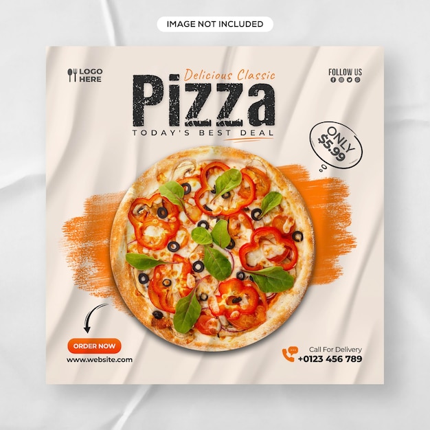 Delicious Pizza Food menu and restaurant social media banner template