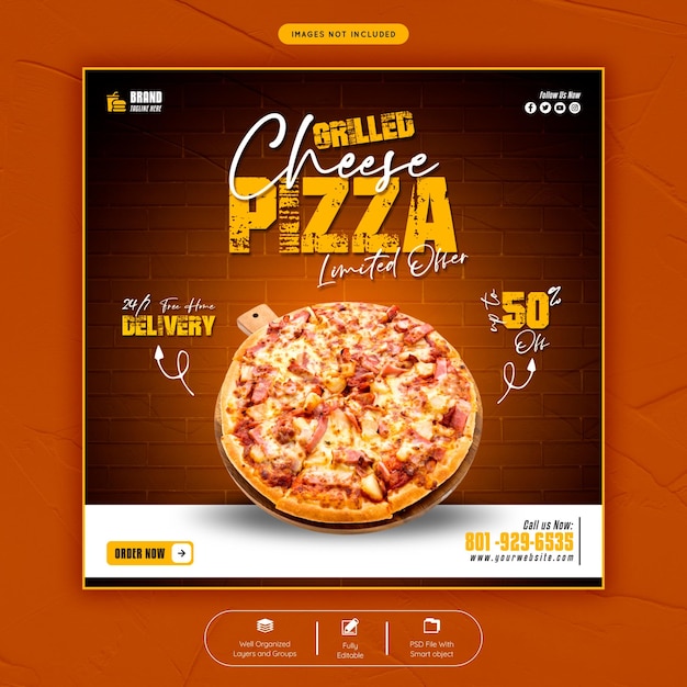 Delicious pizza and food menu social media banner post template