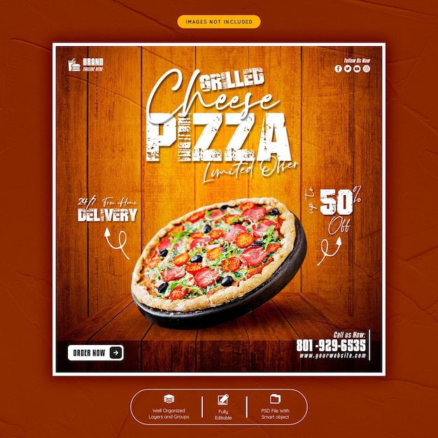 Delicious pizza and food menu social media banner post template