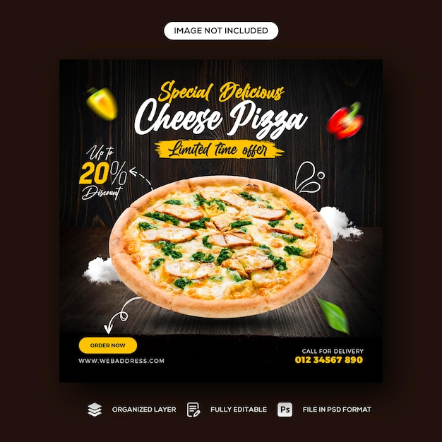 Delicious Pizza and food menu social media banner template