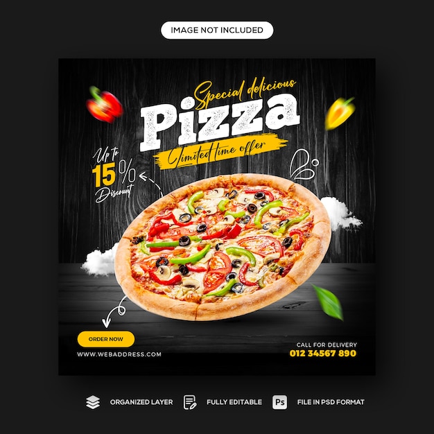 Delicious Pizza and food menu social media banner template