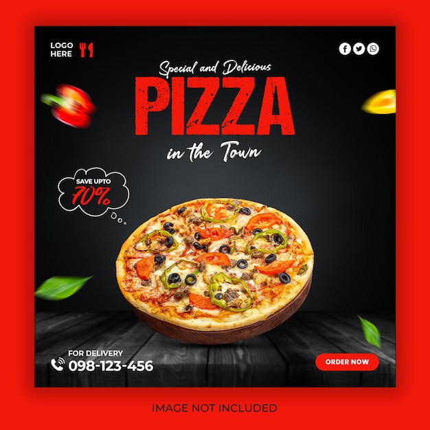 PSD delicious pizza menu social media promotion and instagram banner post design template