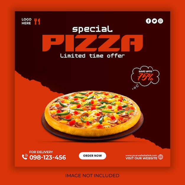 PSD delicious pizza menu social media promotion and instagram banner post design template