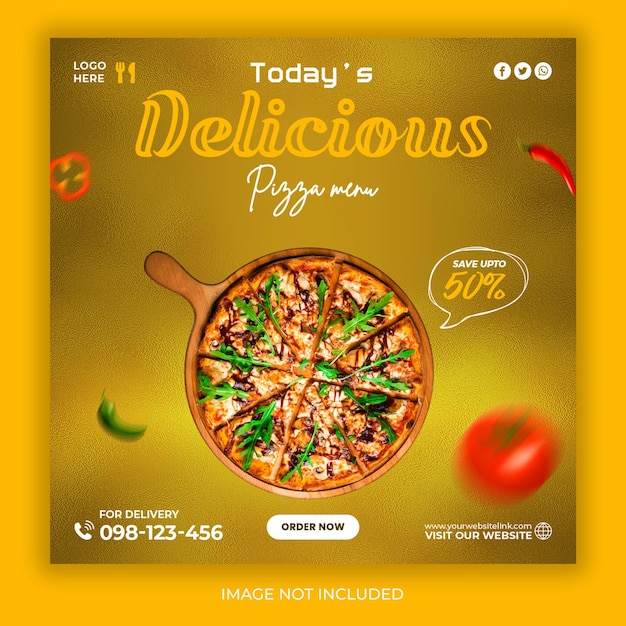 PSD delicious pizza menu social media promotion and instagram banner post design template