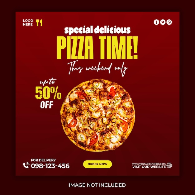 PSD delicious pizza menu social media promotion and instagram banner post design template