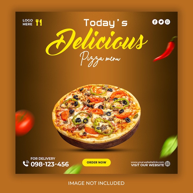 Delicious pizza menu social media promotion and instagram banner post design template