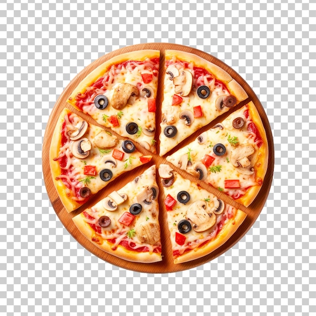 Delicious a pizza slice with mushrooms and tomato on a transparent background