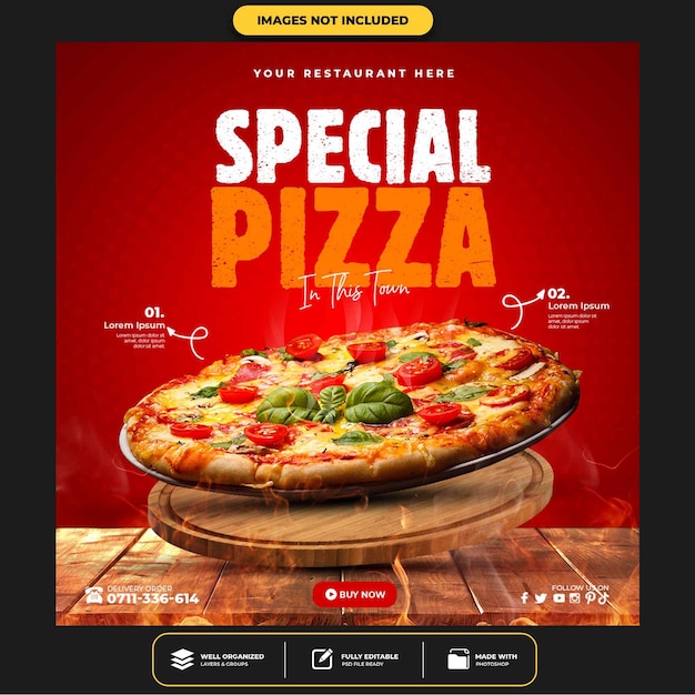 delicious pizza social media post template