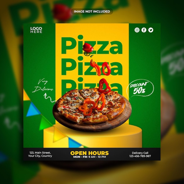 Delicious pizza social media promotion square banner template