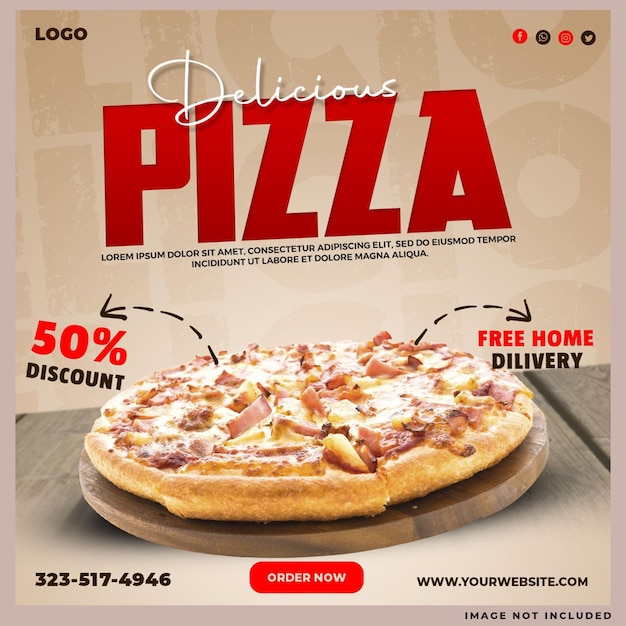 delicious pizza social media template design