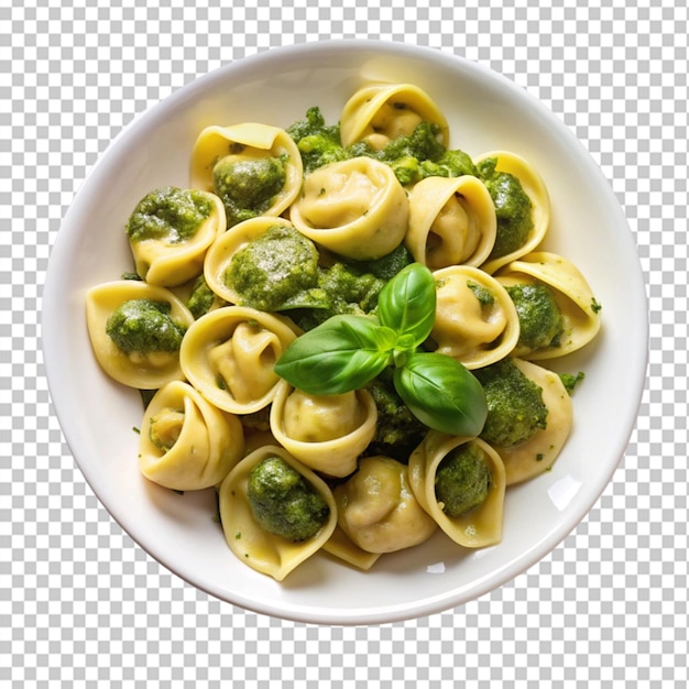 PSD delicious plate of tortellini with pesto sauce on transparent background