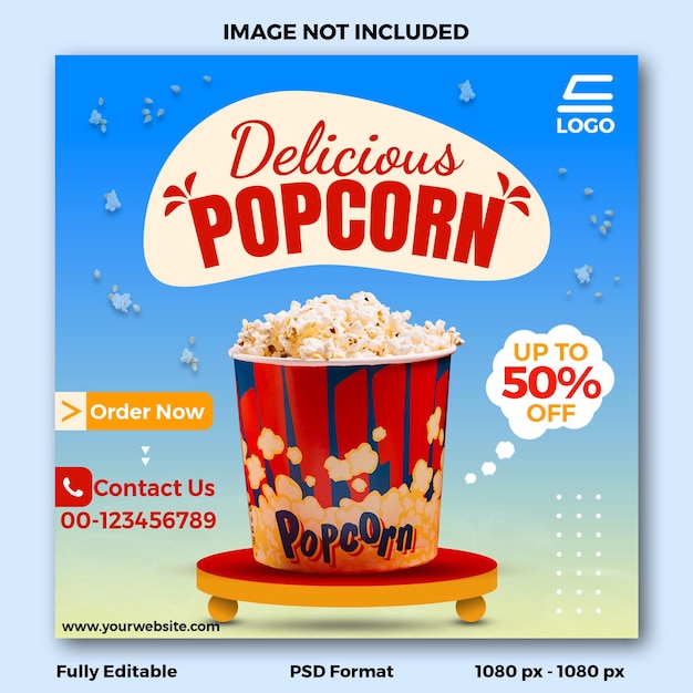 Delicious popcorn sale social media template