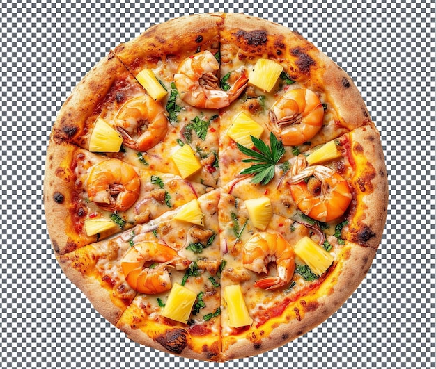 Delicious Praia Prawn and Pineapple Pizza isolated on transparent background