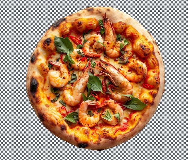 PSD delicious prawn and paprika pizza isolated on transparent background