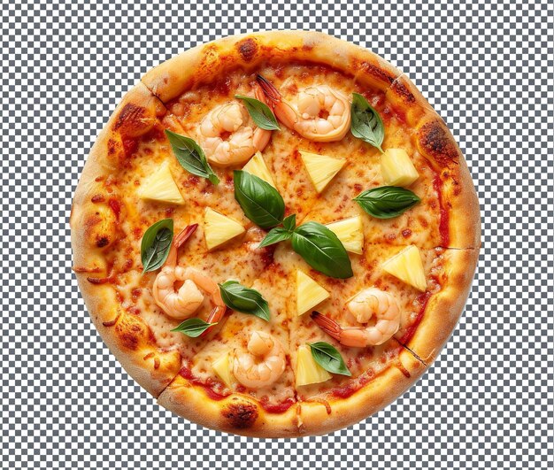 PSD delicious prawn and pineapple pizza isolated on transparent background