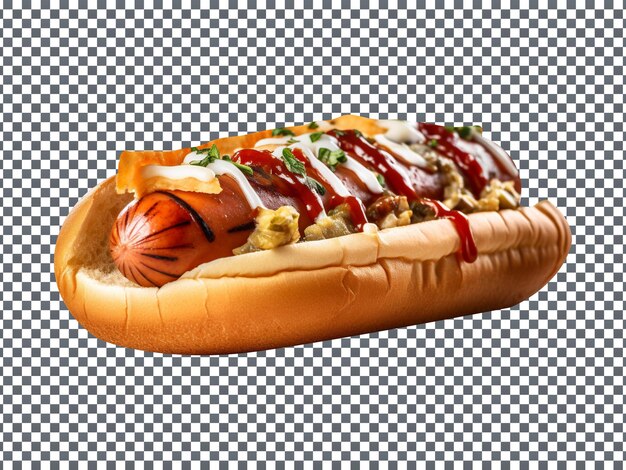 PSD delicious pulled pork hotdog isolated on transparent background