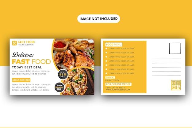 Delicious and restaurant food postcard design template