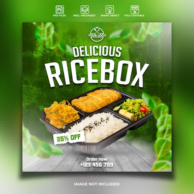 Delicious rice box food social media post template