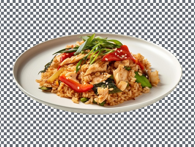 PSD delicious seafood fried rice plate isolated transparent background