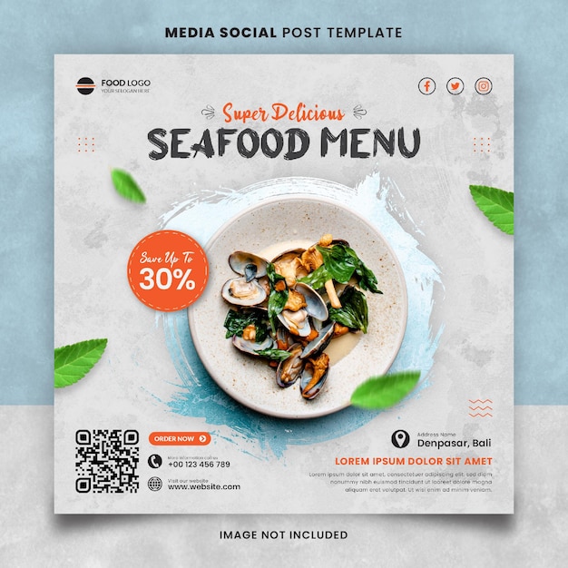 Delicious Seafood Restaurant Menu Media Social Post Template