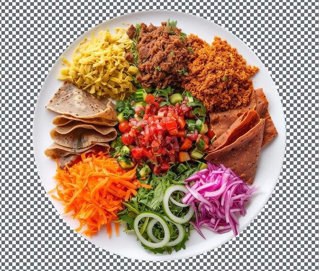 PSD delicious shredded injera salad isolated on transparent background