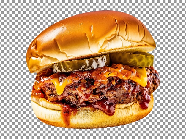 Delicious sloppy joe burger isolated on transparent background