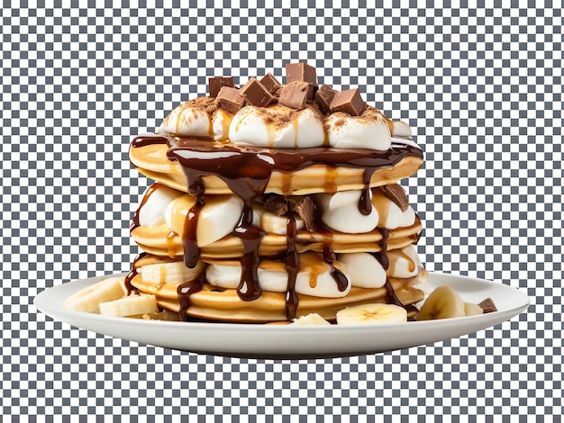 Delicious smores banana pancake stack isolated on transparent background