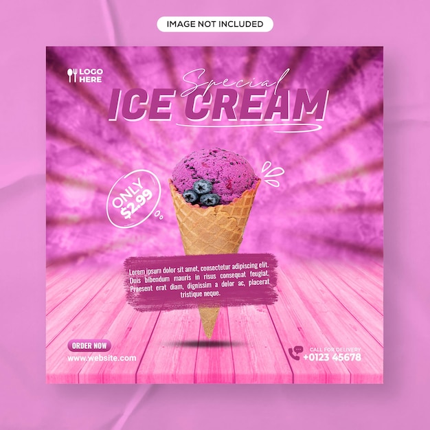 Delicious Special ice cream shop social media banner post design template