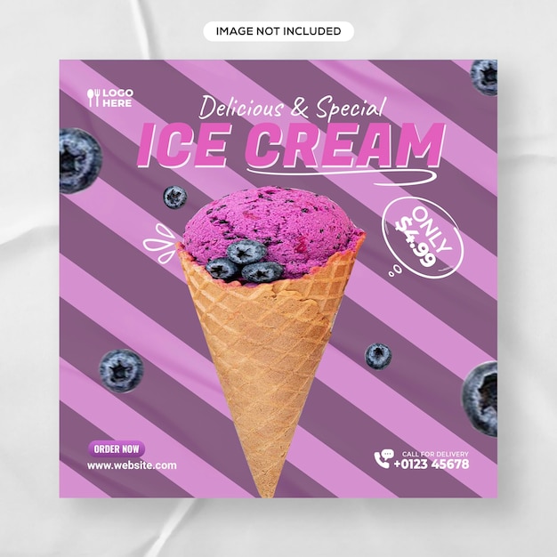 Delicious Special ice cream shop social media banner post design template