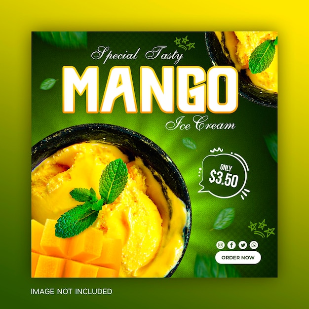 Delicious special mango Ice cream menu promotion social media Instagram post banner template design