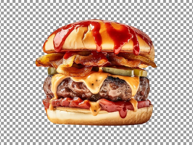 Delicious sriracha burger isolated on transparent background