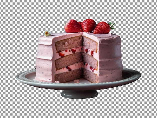 Delicious strawberry cake with fresh strawberries isolated on transparent background