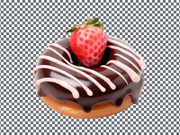 Delicious Strawberry and Chocolate donut isolated on transparent background