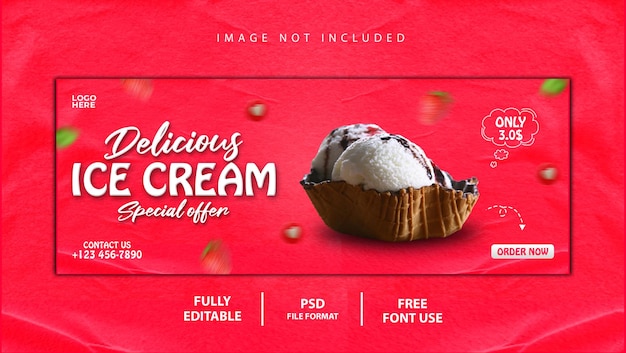 Delicious strawberry ice cream facebook cover banner template