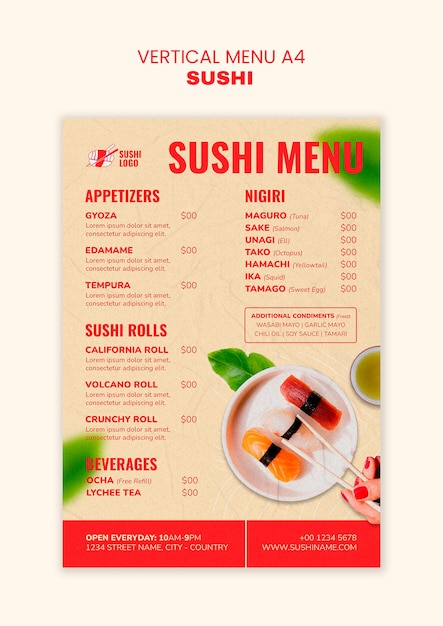 Delicious sushi meal template