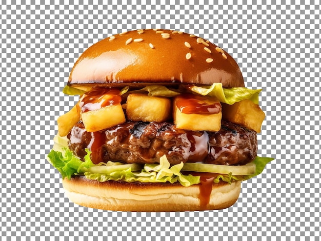 Delicious teriyaki burger isolated on transparent background