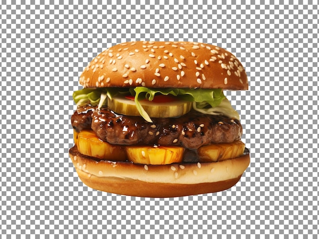 Delicious teriyaki pineapple burger isolated on transparent background