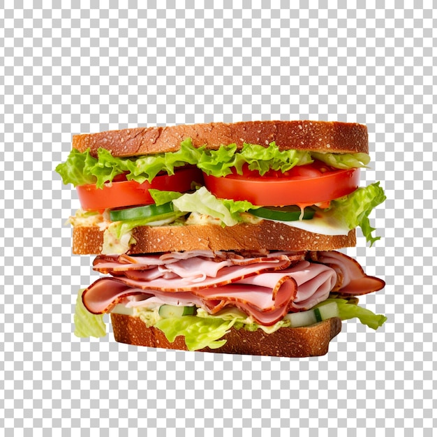 delicious turkey and swiss sandwich isolated on a transparent background