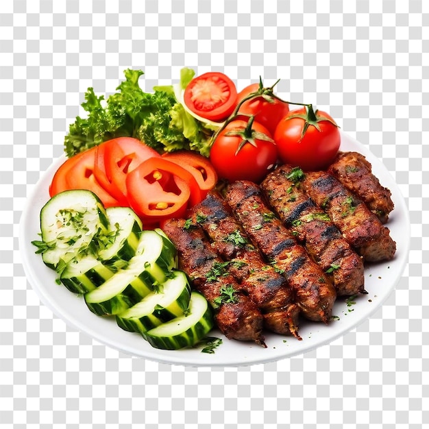 delicious Turkish kebab with fresh veggies on transparent background