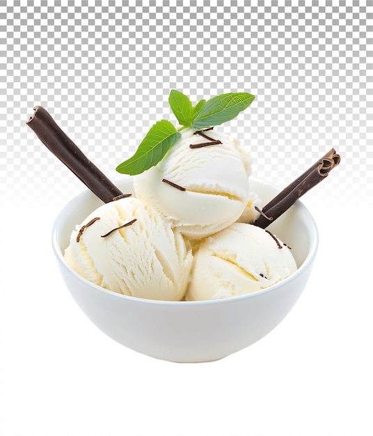 PSD delicious vanilla frozen treat with leaf transparent cutout