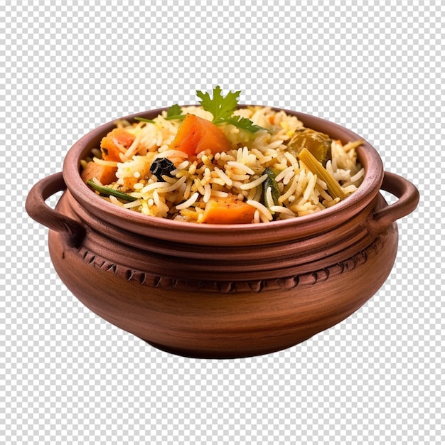 delicious vegetable biryani in a bowl on white