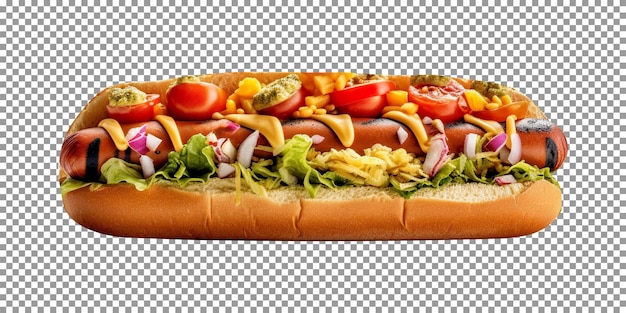 Delicious vegetable hotdog isolated on transparent background