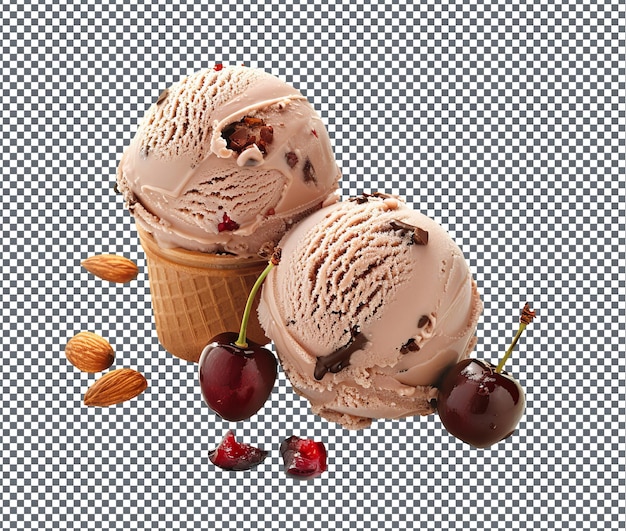 PSD delightful chocolate cherry almond ice cream isolated on transparent background