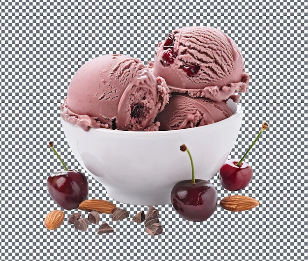 PSD delightful chocolate cherry almond ice cream isolated on transparent background