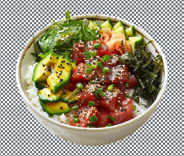 PSD delisious tuna poke bowls isolated on transparent background